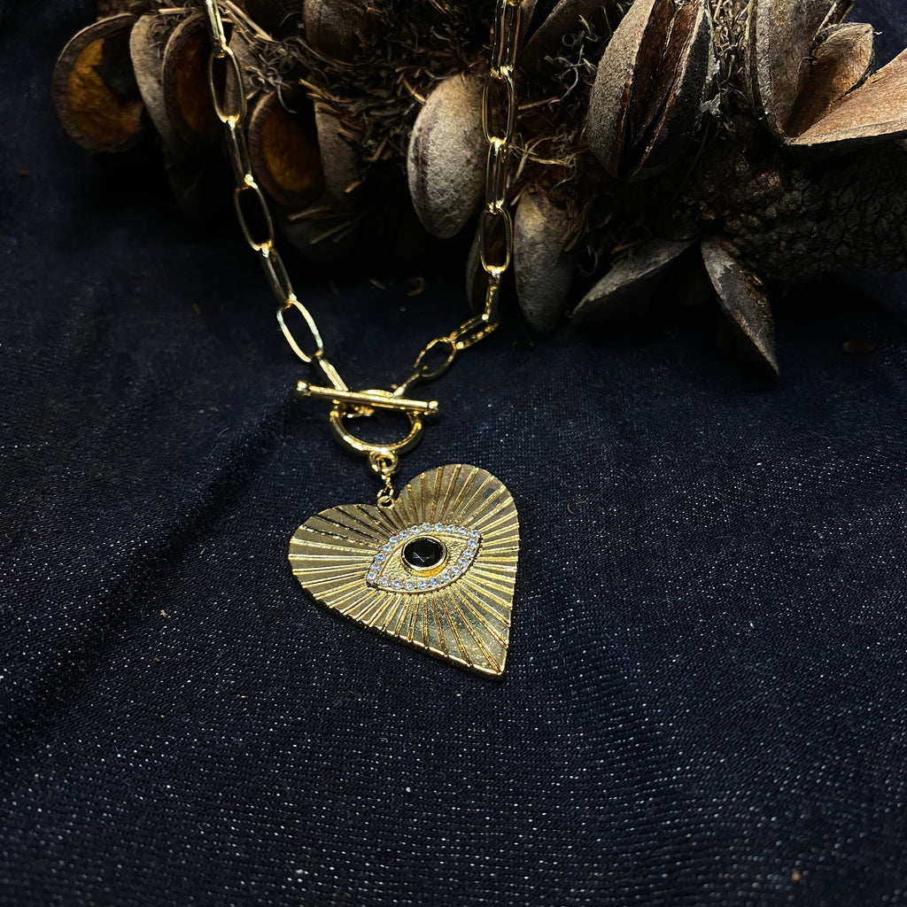 Gold amore charm and chain fob necklace