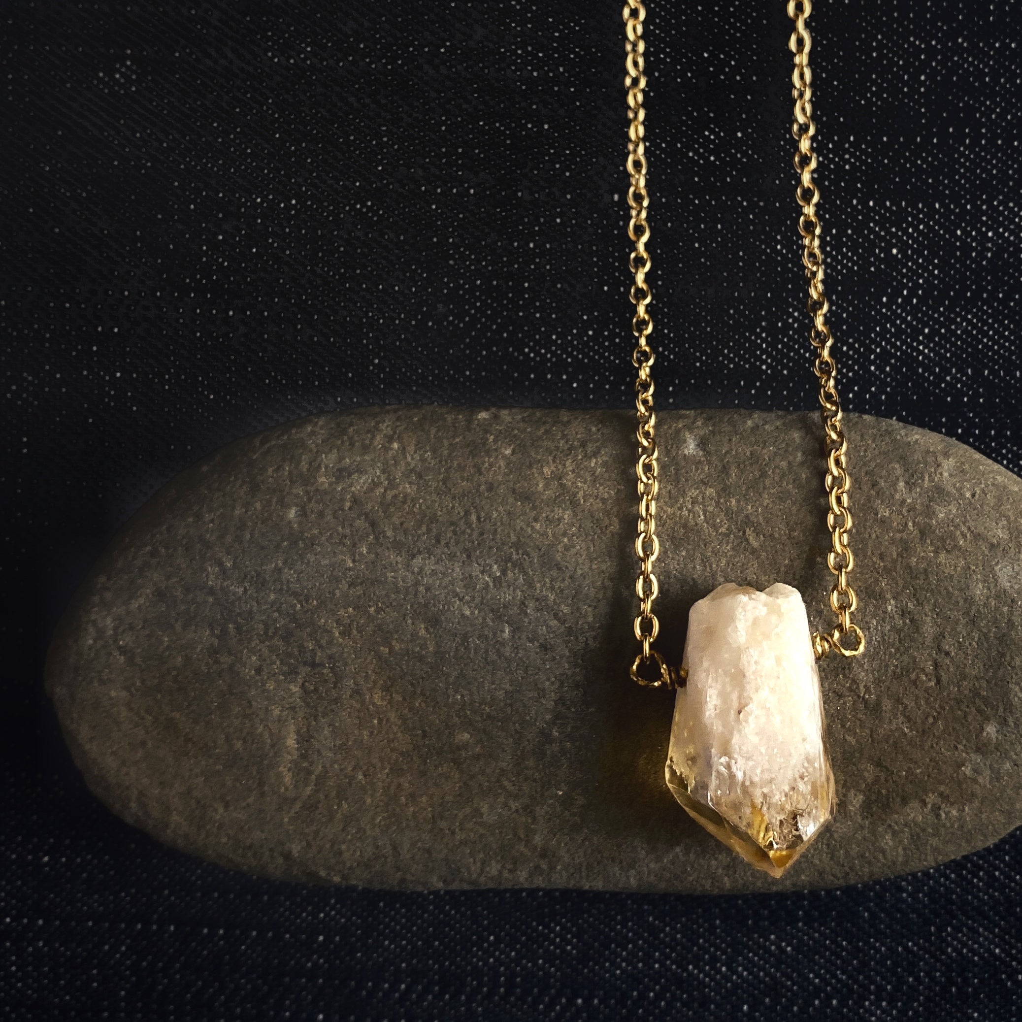Raw Citrine Necklace on Dainty 18K Gold Plated Chain Tribal Mine Jewelry
