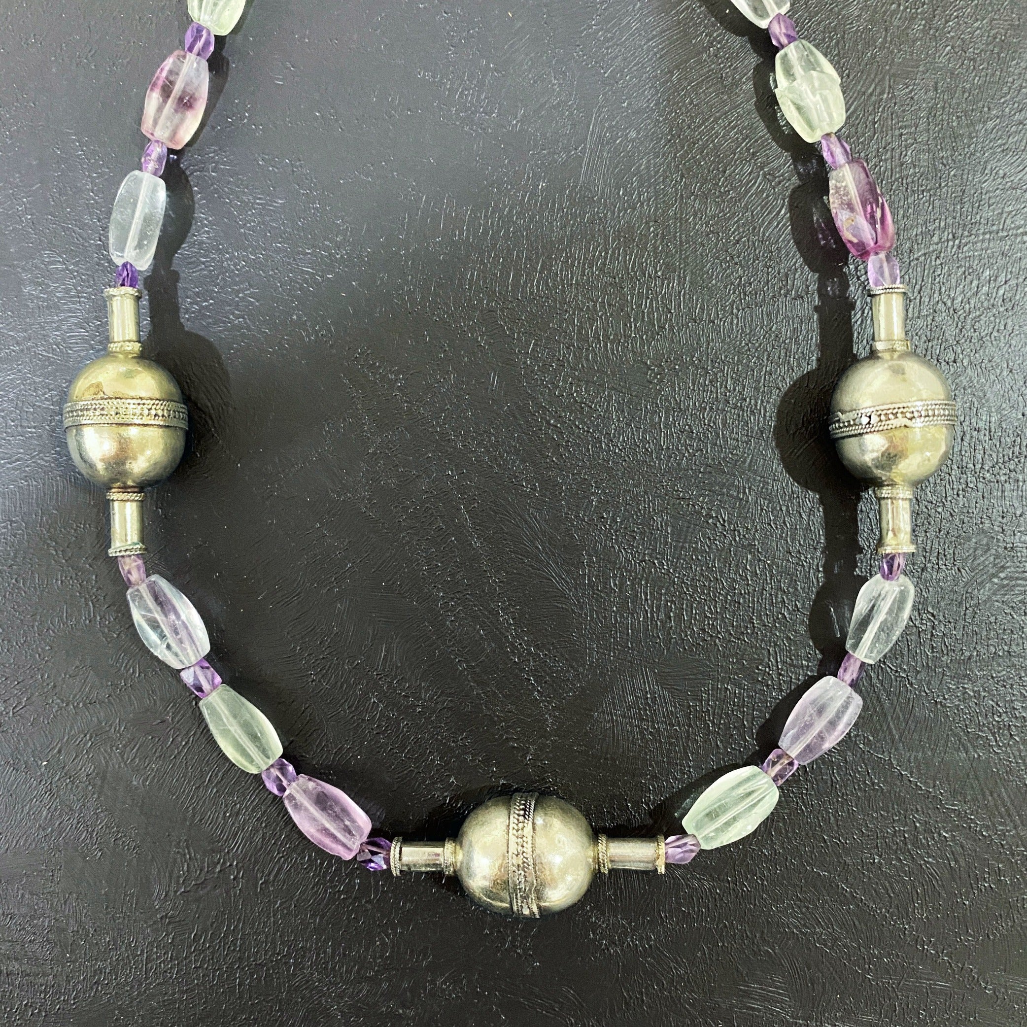 Tribal Mine Fluorite and Vintage Silver Beads Harmony Necklace